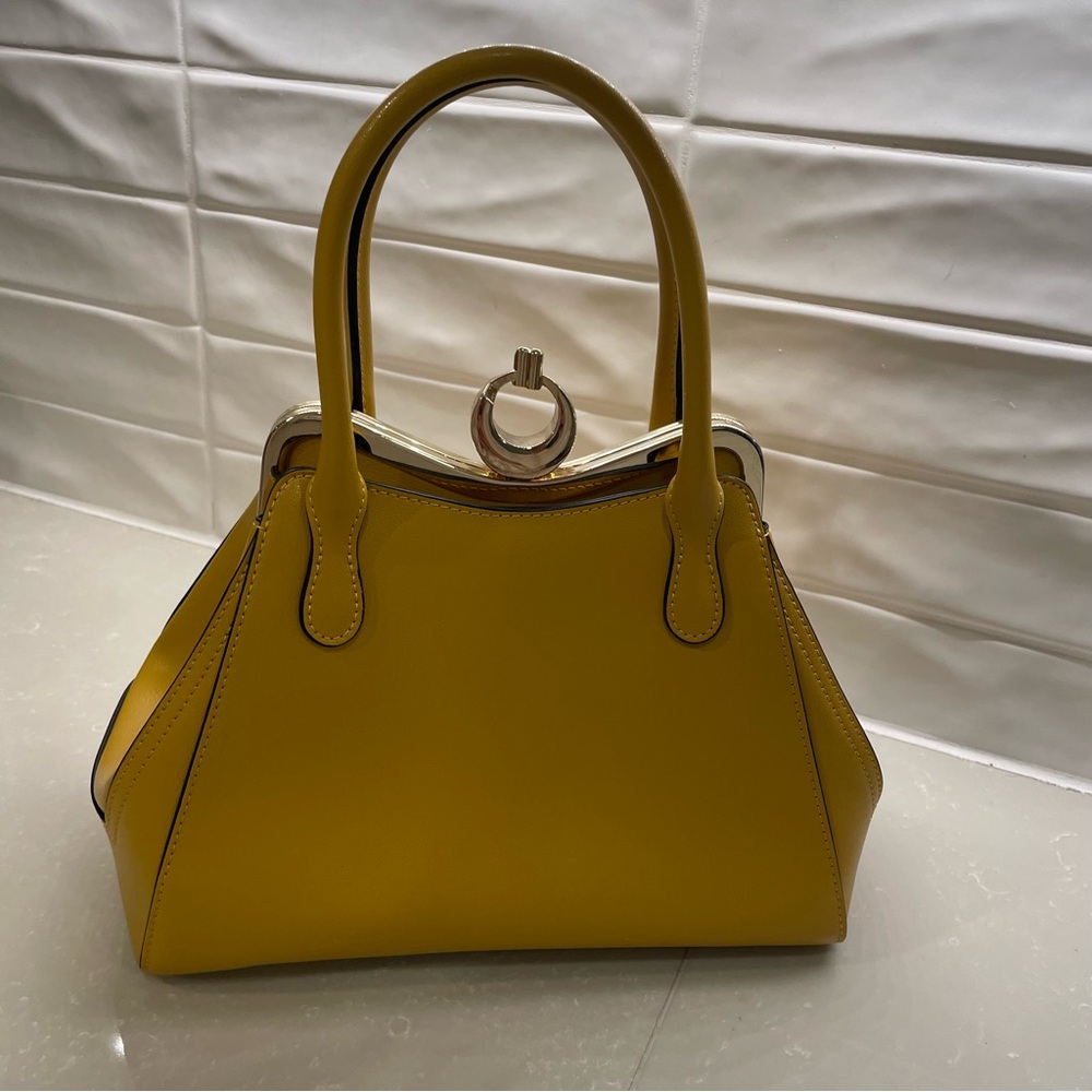 Cromia Women's Yellow Structured Top-Handle Satchel with crossbody strap